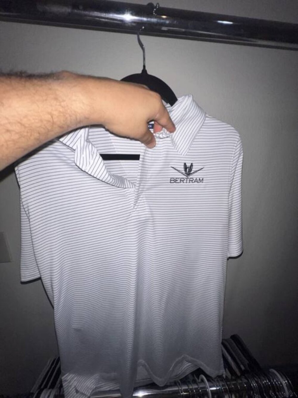 Bertram White Gray Pinstripe Polo w/ Wing Logo